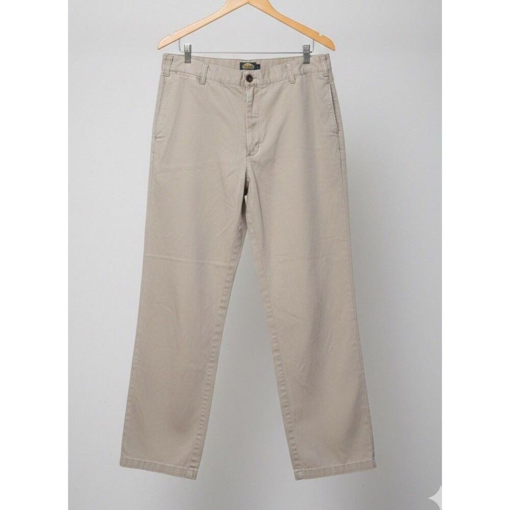 Cabelas Mens 42x32 Khaki Chino Pants Stretch Cotton Outdoor Flat Front Beige